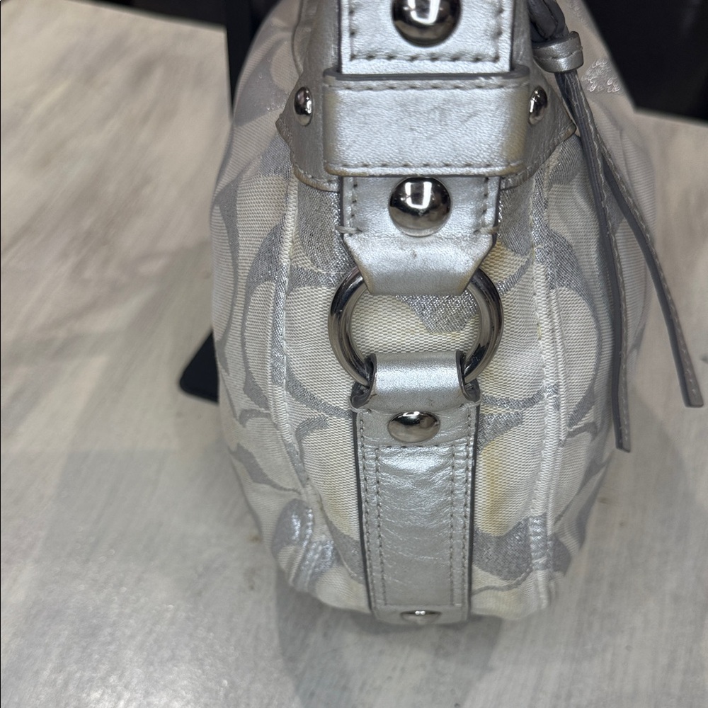 Coach Metallic Silver and Cream Shoulder Hobo Bag - Picture 9 of 16